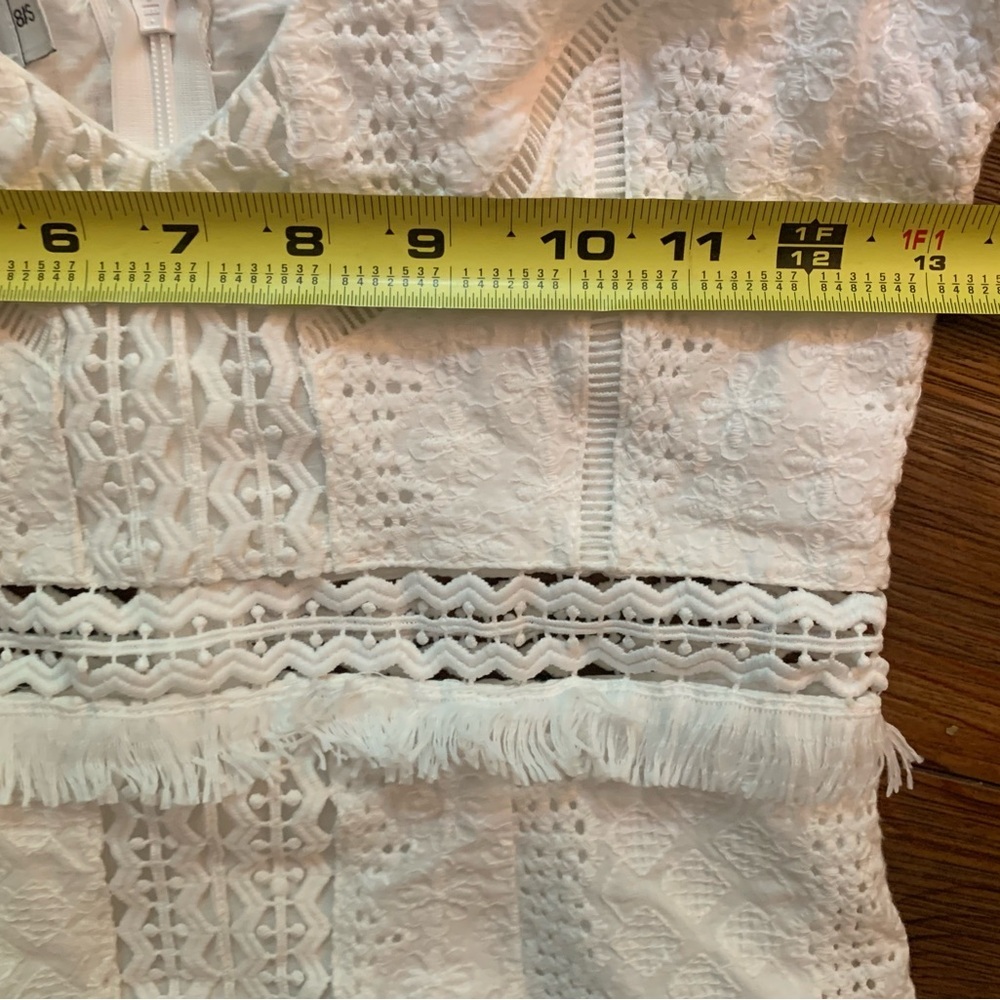 ESTHER White Lace Puff Sleeve Lined Mini Dress Sz S/8 Elegant Eyelet - Picture 5 of 16